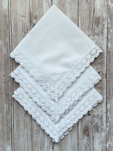 Ladies 100% Cotton HANDKERCHIEF Lace Hankies Gift White 5-Piece Set - Picture 2 of 3