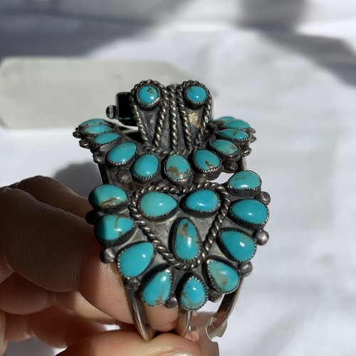 Vintage J.M. Begay Silver Turquoise Cluster Women's Watch Cuff Bracelet - Picture 9 of 10
