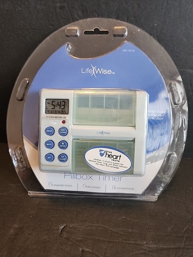 Life Wise Pillbox Timer 63-1516 Auto-Snooze, 4 Timers, 8 Compartments NOS - 第 1/3 張圖片