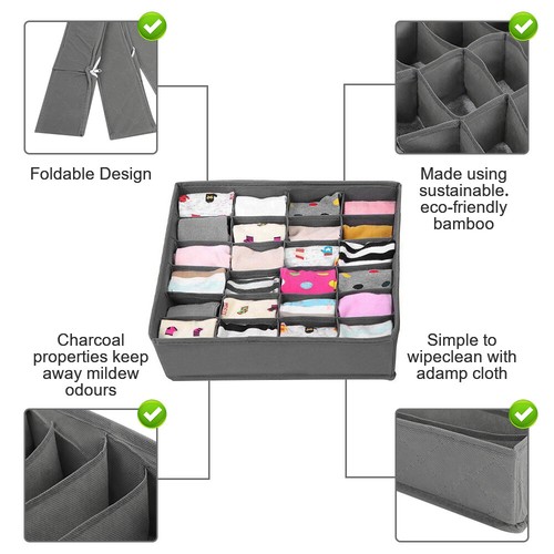 6 Set Drawer Organiser Underwear Socks Tie Bra Storage Wardrobe Box Draw Divider - Picture 11 of 12