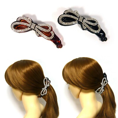 Women Lady 4.33/" Rhinestone Crystal Flower Banana Hair Clip Ponytail Barrette