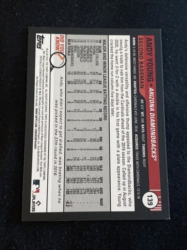 2021 Topps Big League Baseball Orange Andy Young RC #139 Arizona Diamondbacks - Picture 2 of 3