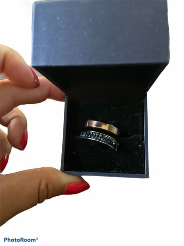 Rose Gold Stainless Steel Open Ring With Blue Crystals Size 8 - Picture 4 of 4