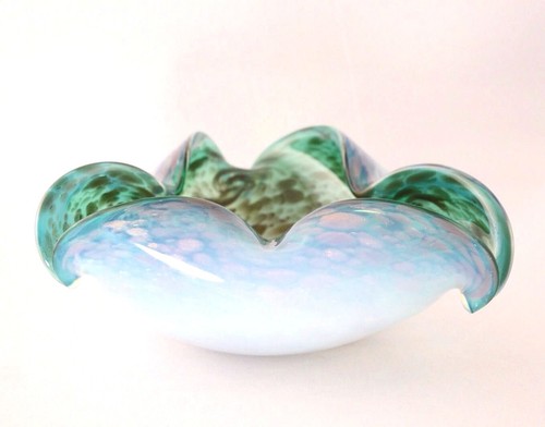 Vintage Murano Art Glass Dish Fratelli Toso Opalescent Blue Green Gold Flecks - Picture 6 of 11
