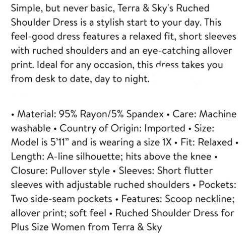 Womens Plus Size Ruched Shoulder Knit Dress by Terra & Sky Size 0X - 4X, New - Picture 15 of 19