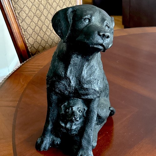Vintage Cast Iron Black Labrador with Baby DogDOORSTOP 19 Lbs 13” Tall - Picture 9 of 10