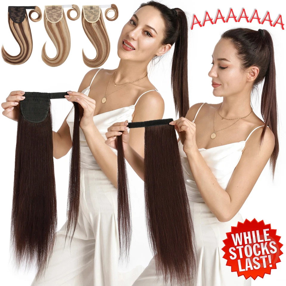 100% Human Hair Ponytail Extensions  Pony Tail Remy Wrap Around Claw Clip in US - Image 2 of 4