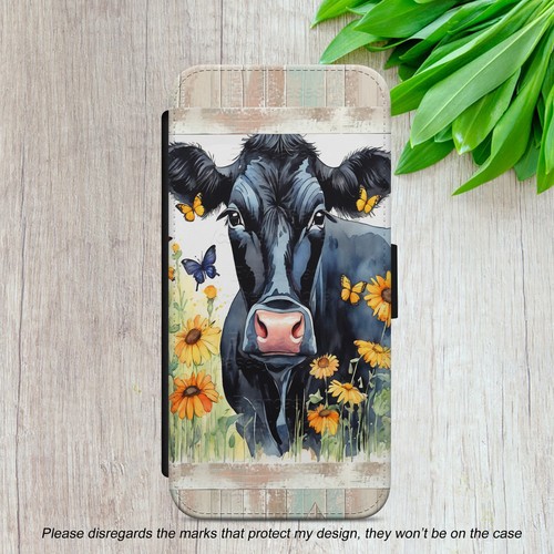 COW FLIP CASE FOR IPHONE SAMSUNG GOOGLE WALLET PHONE COVER CUTE FLORAL GIFT - Picture 2 of 18