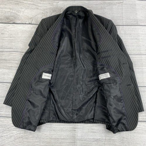 VIVALDI Black Business Blazer Men Size Large ( 42 )Pin Striped Professional Coat - Picture 2 of 12