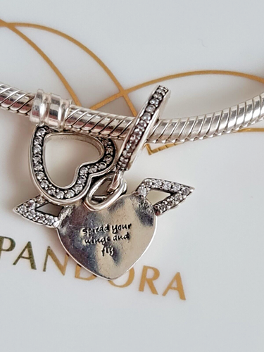 PANDORA Heart Angel Wings Dangle Charm - Silver (798485C01) for sale ...