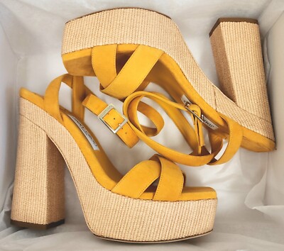 サンダル・ミュール JIMMY CHOO GAIA140 SUEDE W RAFFIA PLATFORM SANDAL Jimmy Choo Gaia 140 Women's Suede Platform Heels Sandals