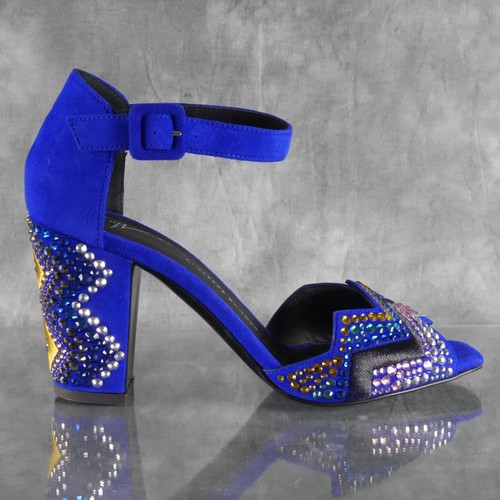 Giuseppe Zanotti LAVINIA Blue Suede Crystal Peep Toe Heels Size 7* US 37 EU 6940 - Picture 4 of 12