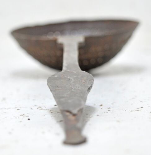 Antique Iron Kitchenware Frying Spoon Original Old Hand Crafted Engraved - Picture 5 of 8