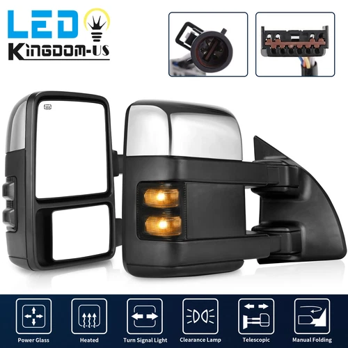 Chrome Power Heated Tow Mirrors for 99-07 Ford F250-F550 Super Duty LED Signal