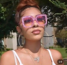 NEW Oversized Square Frame Bling Rhinestone Sunglasses Women.