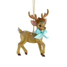 Aqua & Gold Reindeer Ornaments