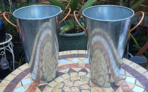 Coppia Secchi Fiori Metallo Champagne - Manici Colorati Ottone Ricevimento Matrimonio - Foto 7 di 7