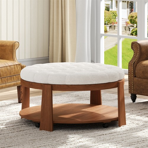 Modern Large Round Ottoman Coffee Table 2-Tier Oversized Button Tufted Ottoman - Picture 40 of 48