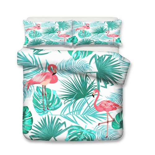 Set Copripiumino Piante Tropicali Fiore Fenicottero Singolo Matrimoniale King Regalo - Foto 3 di 24