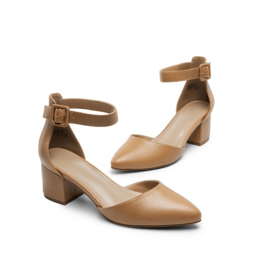 Women Low Chunky Block Heel Pumps Ankle Strap Pointed Toe Party Dress Shoes - Picture 30 of 62