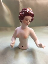 PORCELAIN PIN CUSHION HALF DOLL,  5" TALL, ARMS-AWAY, 1920's STYLE -BEAUTIFUL!