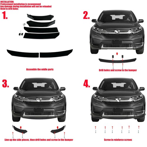 Front Bumper Lip Spoiler Splitter Side Skirt Strut Rods for Honda Civic SI Coupe - Picture 7 of 20