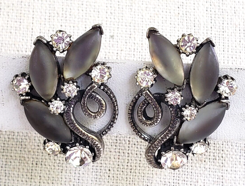 Florenza mattiert Satin grau Navette klar Strass Pin Ohrringe silberfarben Set - Bild 8 von 10