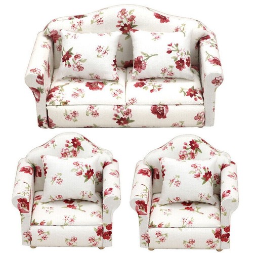 1/12 3ps set Miniature Fabric Sofa Pillow Set Dollhouse Furniture red Rose - Picture 2 of 8