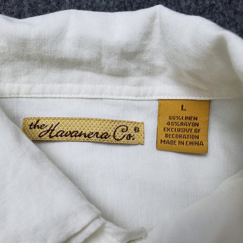 Havanera Men's Size L Solid Ivory Linen Blend Short Sleeve Cuban Shirt - Picture 3 of 10