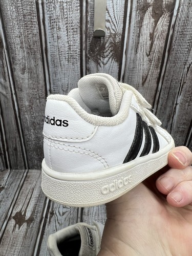 Toddler Adidas Sneakers Athletic Shoes Size 6K White Blue Stripes Hook And Loop - Picture 5 of 8