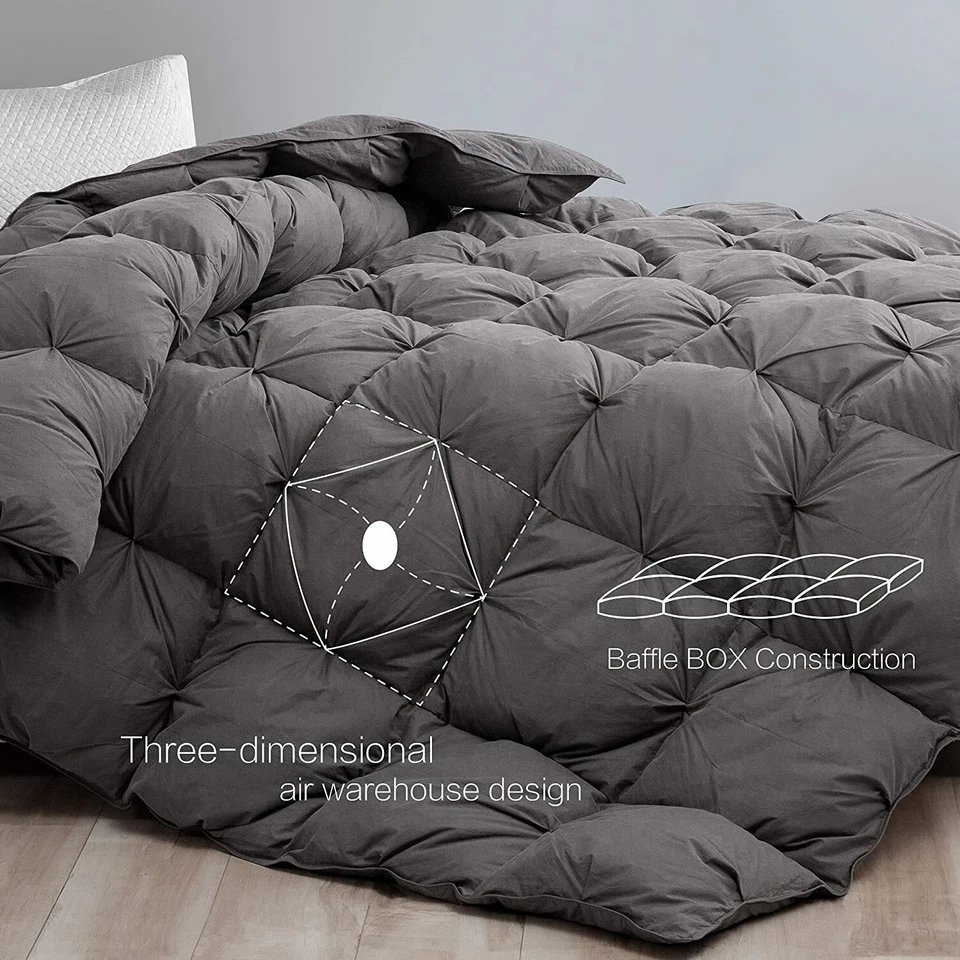 SNOWMAN Goose Down Comforter Pinch Pleat Duvet Insert 750+FP, 1200TC, KING/QUEEN - Image 2 of 4