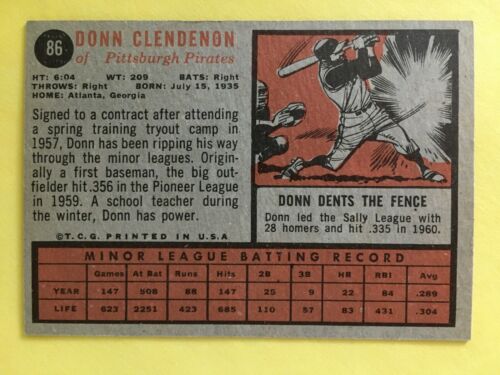 Carta Baseball 1962 Topps Donn Clendenon #86 - Foto 2 di 2