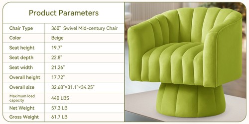 360° Swivel Barrel Chair, Modern Velvet Accent Chair With Wide Upholstery - Picture 73 of 133