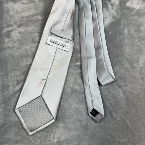 Joseph & Feiss International Men’s 100% Silk Tie Silver Satin - Picture 3 of 6