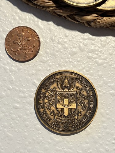 Antike Bronze Dampfeisenbahn Lokomotiven Motoren Medaillon Münze Medaille Vintage - Bild 2 von 4
