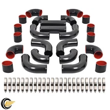 12Pcs 3" Universal Black Intercooler Piping + Silicone Coupler + Clamp Kit