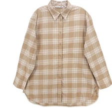 Uniqlo x JW Anderson Beige Check Long Sleeve Flannel Shirt Relaxed Fit Womens XL