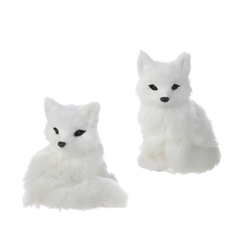 2-PK 4.5" ARCTIC FOX ORNAMENTS White Traditional Christmas NEW RAZ 4250100 - Picture 1 of 4
