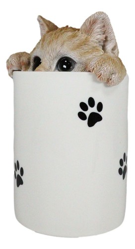 Tarro de almacenamiento seco de cerámica naranja atigrado gato escondido y mirando con impresiones de patas - Imagen 4 de 9