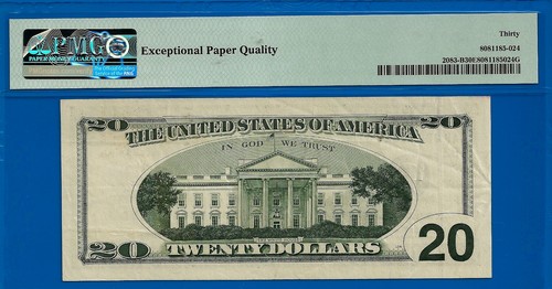 Billete de reserva federal 1996 $20 PMG 30EPQ elegante cumpleaños número de serie bajo 20 - Imagen 3 de 3