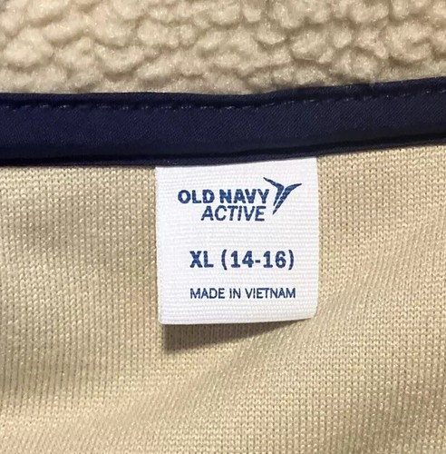 OLD NAVY Size XL 14-16 Boys Navy Blue & Beige W/ Orange Trim Sherpa Vest EEUC - Picture 2 of 5