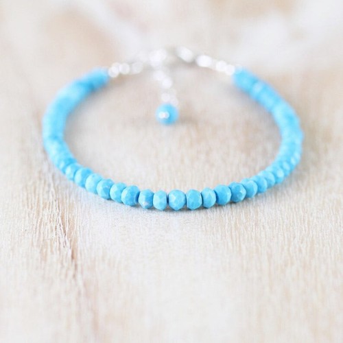 Sleeping Beauty Turquoise 925 Sterling Silver Gemstone 4-5MM Faceted Bracelet 7" - Picture 3 of 9