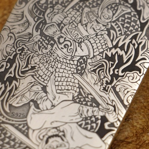 925 Sterling Silver 2 Sides Engraving Japanese Samurai Punk Pendant 9X054D - Picture 8 of 14