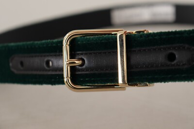 DOLCE & GABBANA Belt Green Velvet Leather Gold Metal Logo