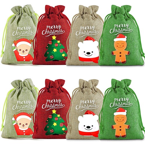 12X Christmas Sacks Drawstring Wrapping Gift Bags Candy Bags Party Storage Pouch - Picture 5 of 12