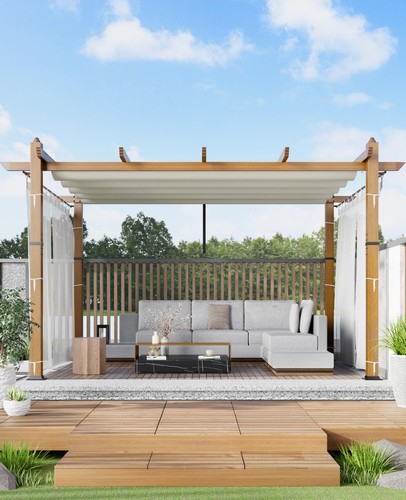 10'x13' Outdoor Retractable Pergola w/Canopy Netting ,Patio Pergola for Backyard - Picture 2 of 7