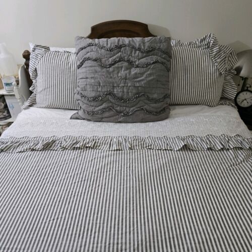 HUGE 7 PC Pottery Barn Teen Emily & Meritt Ruffle Stripe Duvet Full/Queen SET - Picture 9 of 20