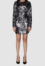 159 Bardot Women's Silver Sequined Long Sleeve Jewel Neck Mini Dress Size US 4