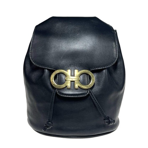Salvatore Ferragamo Mini Backpack Gancini Leather Black Authentic - Picture 12 of 24