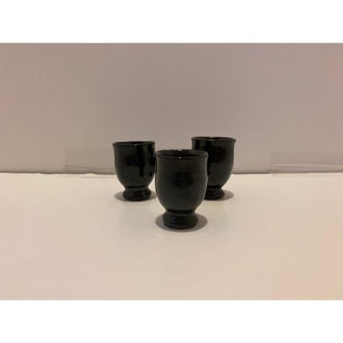 Vintage Japan Keramik Saki Tassen 3er Set Schwarz Kobalt 2 cm Hoch - Bild 3 von 12
